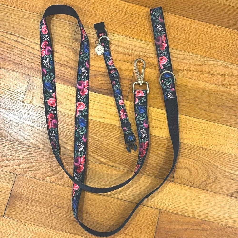 NWOT Beautiful Floral Rose Colorful & Chic Dog Leash & Collar Nylon Matching Set